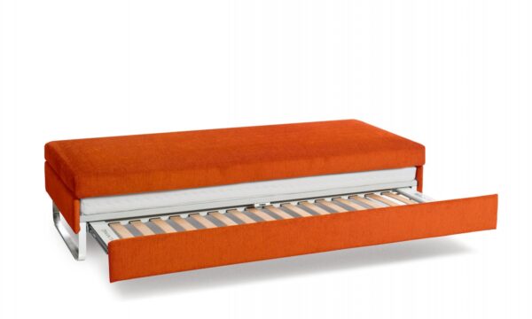 Swiss plus Schlafsofa Doppio Swiss plus Schlafsofa Doppio, Stoff orange, Lattenroset halb ausgezogen