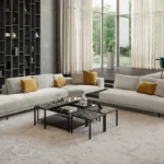 Bielefelder Werkstätten Sofa Long Island, weißer Bezug über Eck