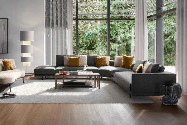 Bielefelder Werkstätten Sofa Long Island Bielefelder Werkstätten Sofa Long Island, Sofa über Eck grauer Stoffbezug