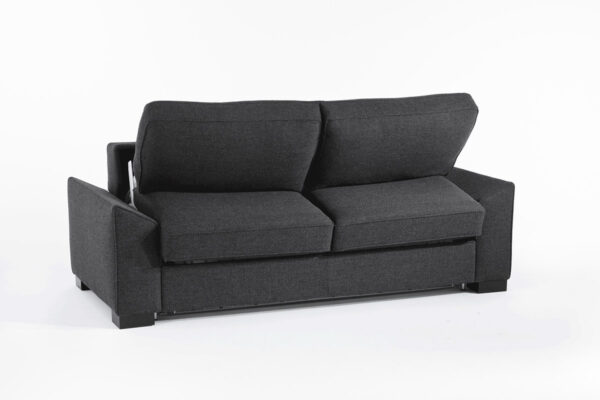 Werther Schlafsofa Variation Werther Schlafsofa Variation, Stoff dunkelgrau, Füße schwarz, Rückenteil nach vorne gekippt