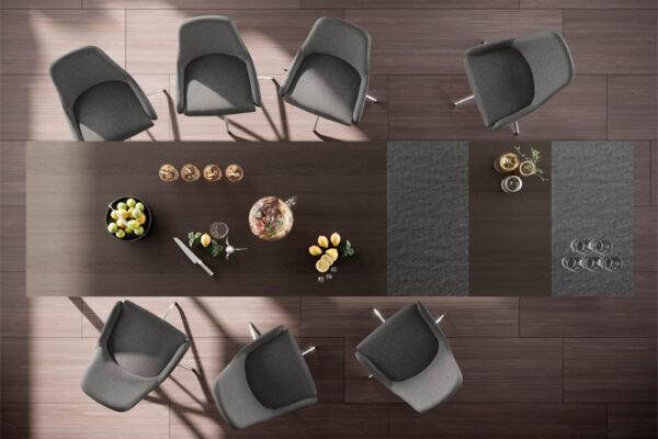 Willisau Esstisch Prato Willisau Esstisch Prato, mit grauen Stühlen, von oben fotografiert