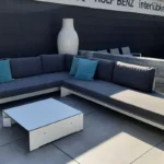 Conmoto Loungegruppe Riva mit Couchtisch, Ausführung weiß mit anthrazitfarbenen Auflagen