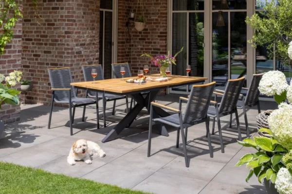 deVries Tisch Grandville (Baumkantenform) deVries Tisch Grandville (Baumkantenform), mt sechs Stühlen