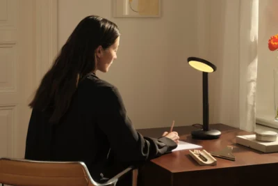 Grau Tischleuchte Parrot, schwarze Leuchte auf dem Tisch