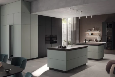 Hochwertige Häcker Küche Systemat AV 6000 in den Farben Eukalyptus und Schwarz