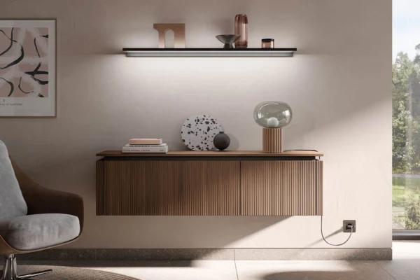 Elegante Häcker Küche systemat AV 6023, mit Rillenoptik, Nussbaum, Sideboard Elegante Häcker Küche systemat AV 6023, mit Rillenoptik, Nussbaum, Sideboard