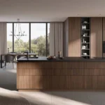 Elegante Häcker Küche systemat AV 6023, mit Rillenoptik, Nussbaum