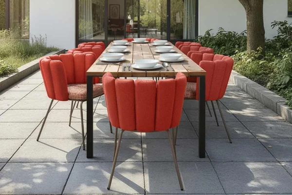 Kff Gartenstuhl Gaia Outdoor, mehrere Stühle an einem Holzgartentisch Kff Gartenstuhl Gaia Outdoor, mehrere Stühle an einem Holzgartentisch