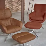 Leolux Sessel und Hocker Lodey, Stoff- und Lederbezug