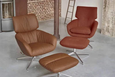 Leolux Sessel und Hocker Lodey, Stoff- und Lederbezug