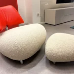 Leolux Sessel und Hocker Pallone, Leder-/Stoffkombination, 2