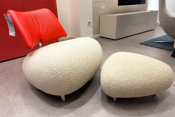 Leolux Sessel und Hocker Pallone, Leder-/Stoffkombination, 2 Leolux Sessel und Hocker Pallone, Leder-/Stoffkombination, 2