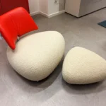 Leolux Sessel und Hocker Pallone, Leder-/Stoffkombination, 3