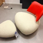 Leolux Sessel und Hocker Pallone, Leder-/Stoffkombination, 1