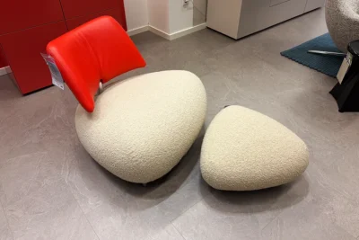 Leolux Sessel und Hocker Pallone, Leder-/Stoffkombination, 3