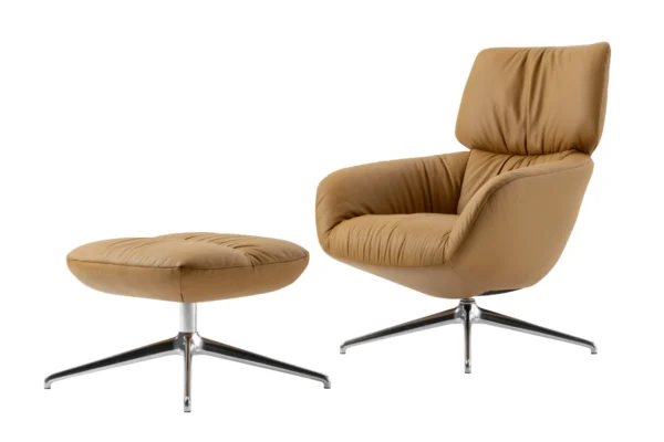 Leolux Sessel und Hocker Lodey, Lederbezug Leolux Sessel und Hocker Lodey, Lederbezug