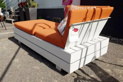 Solpuri Recamiere Boxx, Basis weiß, Kissen orange, 3