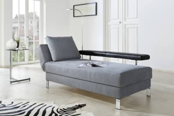 Wolkenweich Liege Solo Wolkenweich Liege Solo, grauer Stoff, schwarze Rückenlehne